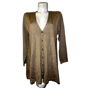 J. JILL Sweater Size L Brown Poly Wool Nylon V-neck Long Sleeve Button Cardigan